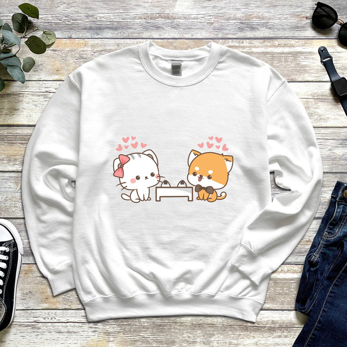 Cat and Dog Sushi Date Sweatshirt