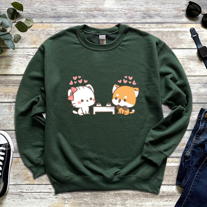 Cat and Dog Sushi Date Sweatshirt