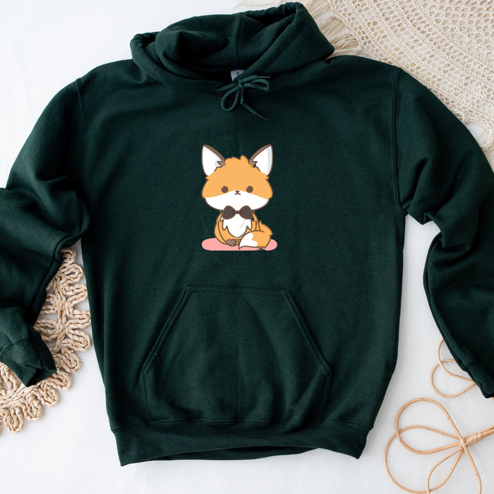 Cute Bowtie Fox Hoodie |Meme Fox Kitten Gift for Cat Lovers Fairy Tale Creature Brown Beige Creature Sitting Fox with Bowtie