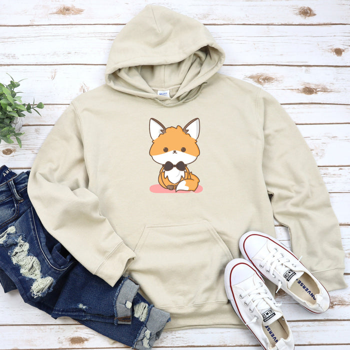 Cute Bowtie Fox Hoodie |Meme Fox Kitten Gift for Cat Lovers Fairy Tale Creature Brown Beige Creature Sitting Fox with Bowtie