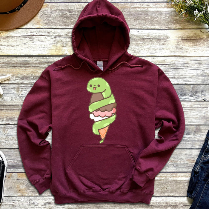 Cute Ice Cream Snake Hoodie |Meme JapaneseAnime Streetwear Cartoon Strawberry Snek Vanilla Chocolate Ice cream Cone