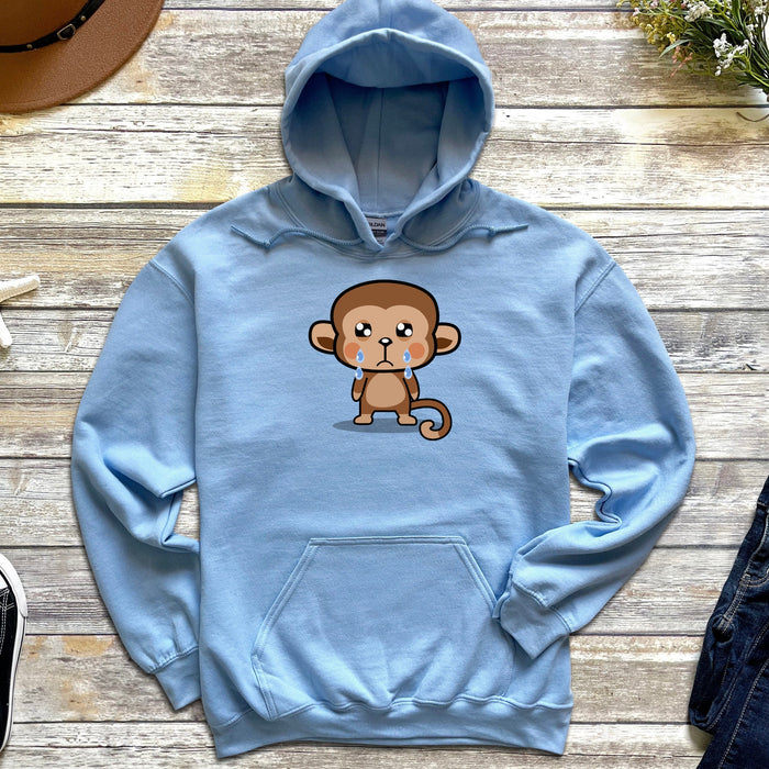 Cute Sad Crying Monkey Hoodie | Japanese StreetwearAnimal Cartoon Anime Sad Ape Swinging Primate with Tail Adorable Harajuku Fashion