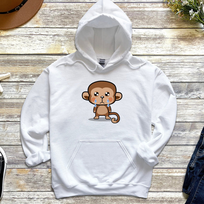 Cute Sad Crying Monkey Hoodie | Japanese StreetwearAnimal Cartoon Anime Sad Ape Swinging Primate with Tail Adorable Harajuku Fashion