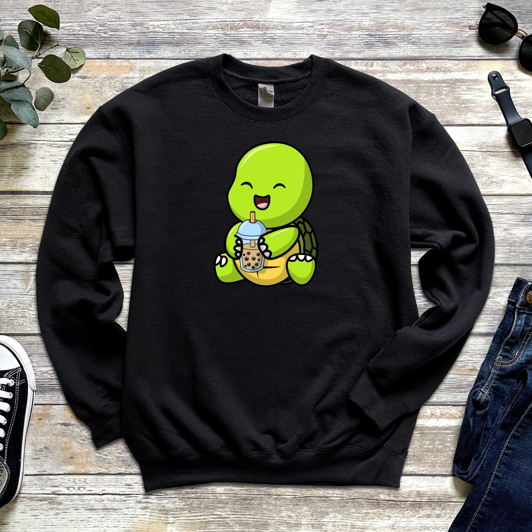 Baby Turtle Drinking Boba Tea Sweatshirt