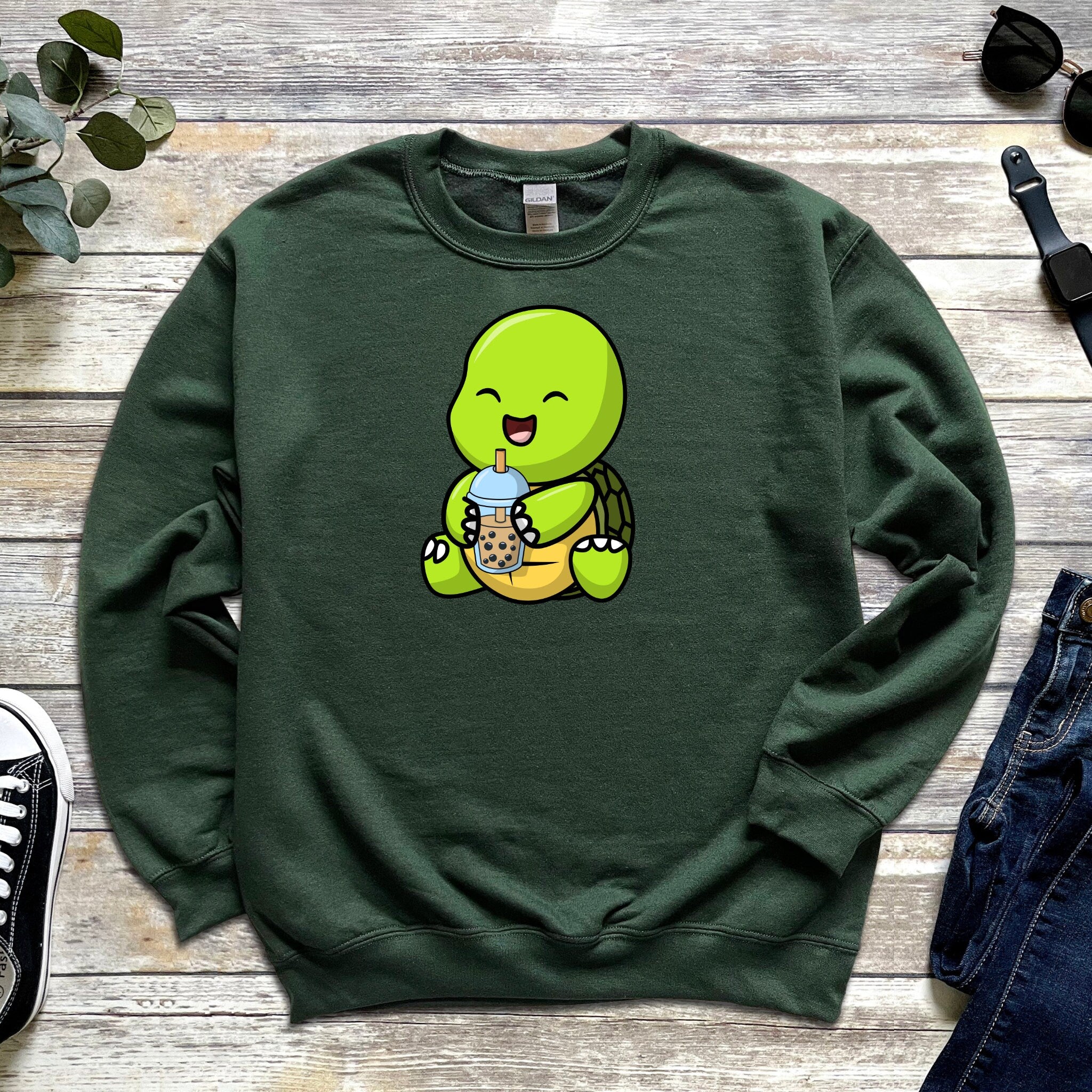Baby Turtle Drinking Boba Tea Sweatshirt