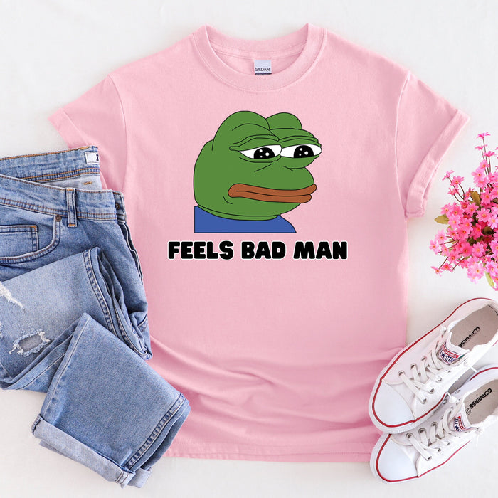 Cute Sad Pepe the Frog "Feels Bad Man" T-Shirt | Japanese StreetwearMeme 4Chan Kermit the Frog Toad Rare Pepe Animated Animal Cartoon