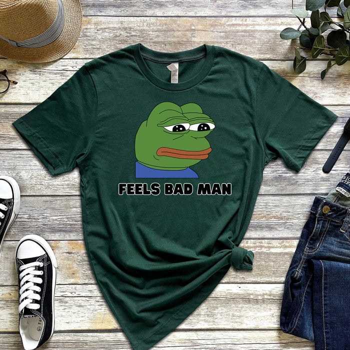 Cute Sad Pepe the Frog "Feels Bad Man" T-Shirt | Japanese StreetwearMeme 4Chan Kermit the Frog Toad Rare Pepe Animated Animal Cartoon