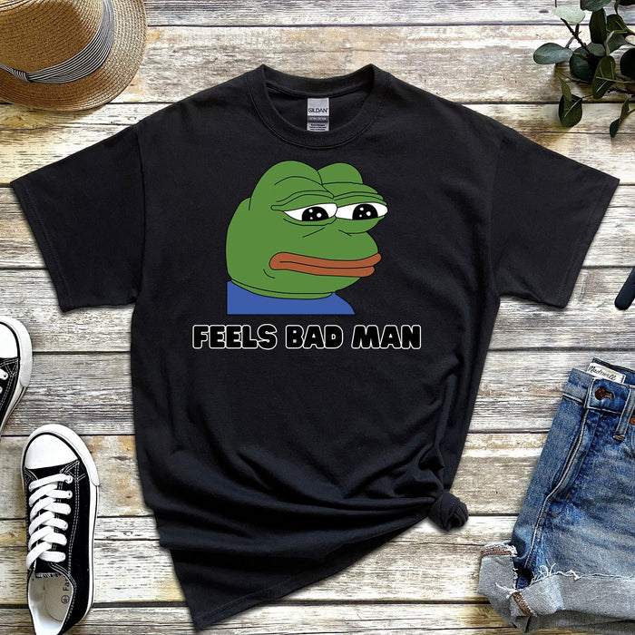 Cute Sad Pepe the Frog "Feels Bad Man" T-Shirt | Japanese StreetwearMeme 4Chan Kermit the Frog Toad Rare Pepe Animated Animal Cartoon