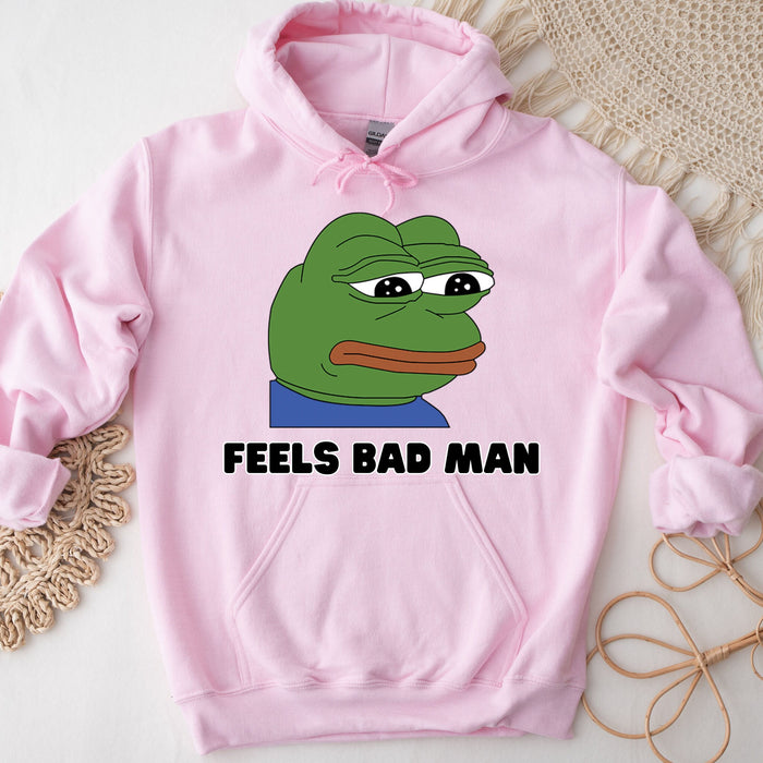 Cute Sad Pepe the Frog "Feels Bad Man" Hoodie| Japanese StreetwearMeme 4Chan Kermit the FrogPepe Animated Animal Cartoon