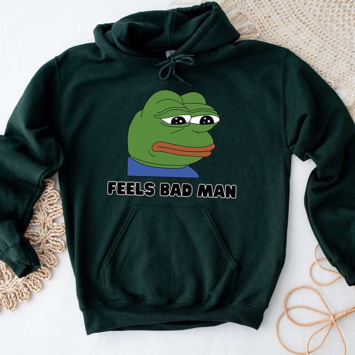 Cute Sad Pepe the Frog "Feels Bad Man" Hoodie| Japanese StreetwearMeme 4Chan Kermit the FrogPepe Animated Animal Cartoon