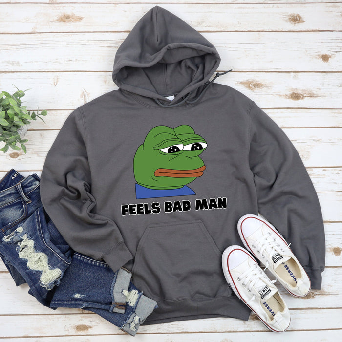 Cute Sad Pepe the Frog "Feels Bad Man" Hoodie| Japanese StreetwearMeme 4Chan Kermit the FrogPepe Animated Animal Cartoon