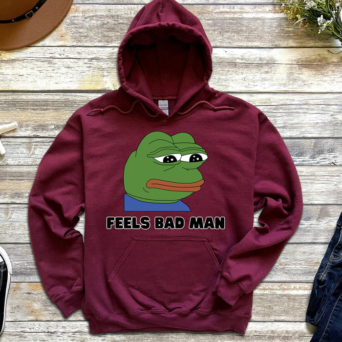 Cute Sad Pepe the Frog "Feels Bad Man" Hoodie| Japanese StreetwearMeme 4Chan Kermit the FrogPepe Animated Animal Cartoon