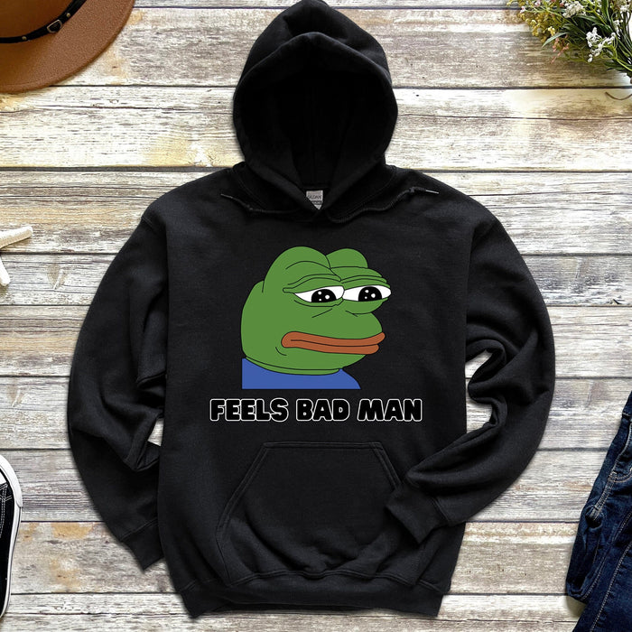 Cute Sad Pepe the Frog "Feels Bad Man" Hoodie| Japanese StreetwearMeme 4Chan Kermit the FrogPepe Animated Animal Cartoon