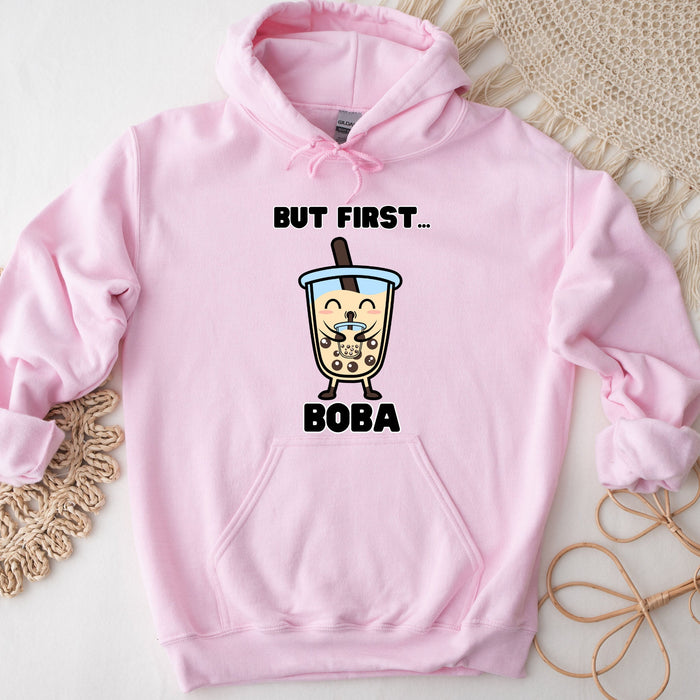 Cute Boba Drinking Boba Tea "But First... Boba" Hoodie| Baby Adult Bubble Tea Taro Popping BubblesCoffee Lover Japanese Streetwear