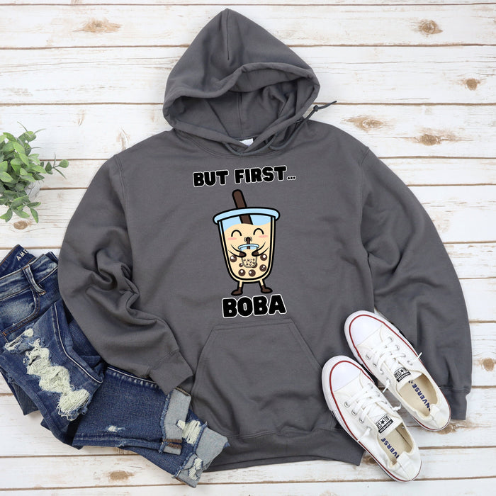 Cute Boba Drinking Boba Tea "But First... Boba" Hoodie| Baby Adult Bubble Tea Taro Popping BubblesCoffee Lover Japanese Streetwear