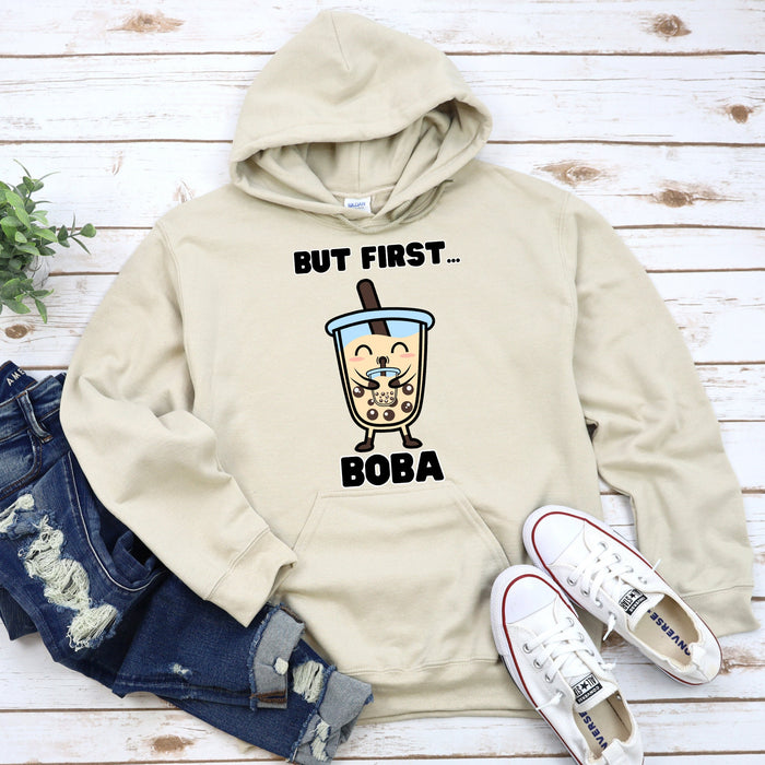 Cute Boba Drinking Boba Tea "But First... Boba" Hoodie| Baby Adult Bubble Tea Taro Popping BubblesCoffee Lover Japanese Streetwear