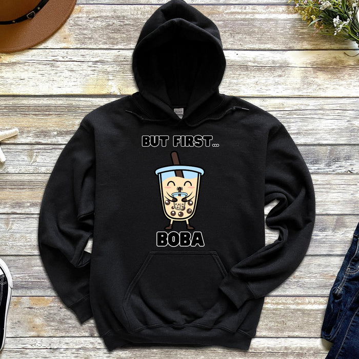 Cute Boba Drinking Boba Tea "But First... Boba" Hoodie| Baby Adult Bubble Tea Taro Popping BubblesCoffee Lover Japanese Streetwear