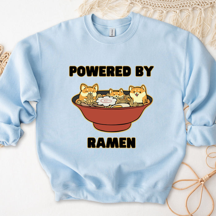 Cute Powered by Ramen Shiba Inu Ramen Bowl Sweatshirt |Adorable Shiba Inu Ramen Bowl Japanese Streetwear Anime Apparel Cartoon