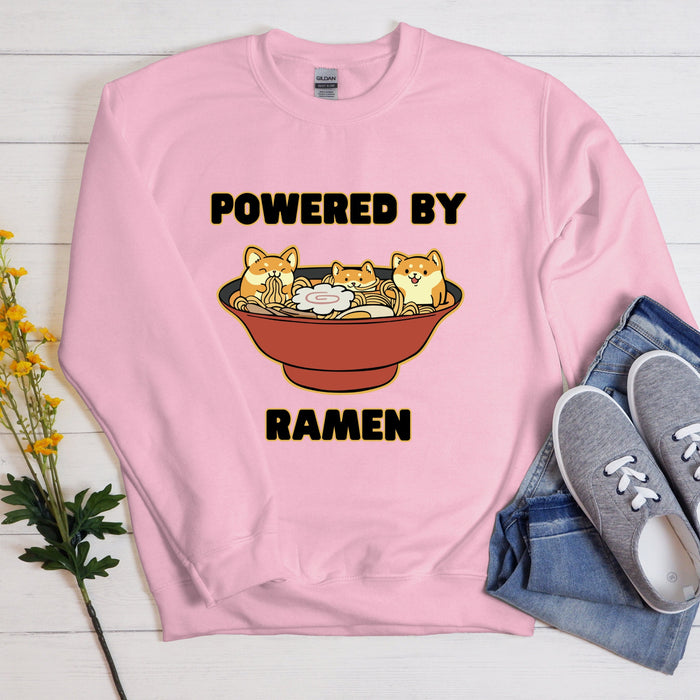 Cute Powered by Ramen Shiba Inu Ramen Bowl Sweatshirt |Adorable Shiba Inu Ramen Bowl Japanese Streetwear Anime Apparel Cartoon