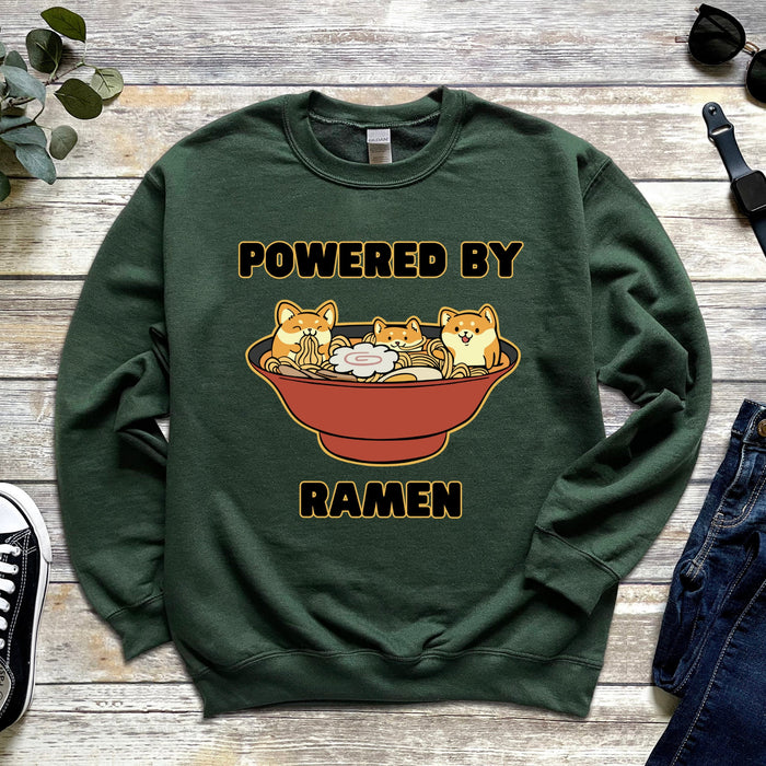 Cute Powered by Ramen Shiba Inu Ramen Bowl Sweatshirt |Adorable Shiba Inu Ramen Bowl Japanese Streetwear Anime Apparel Cartoon