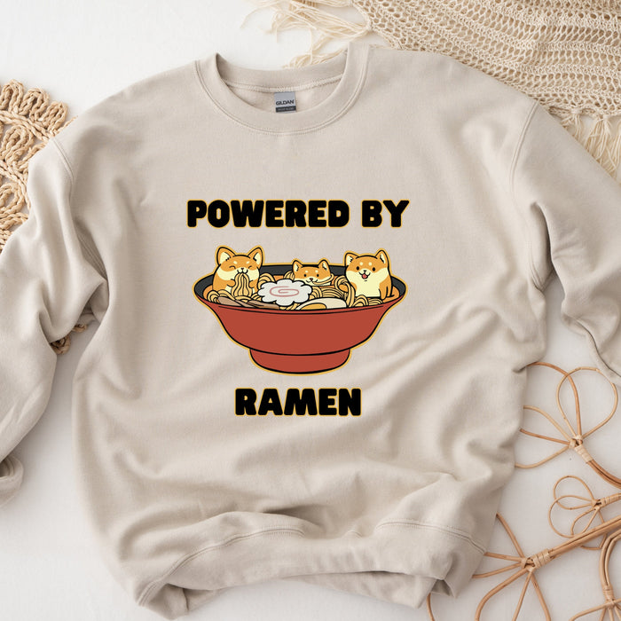 Cute Powered by Ramen Shiba Inu Ramen Bowl Sweatshirt |Adorable Shiba Inu Ramen Bowl Japanese Streetwear Anime Apparel Cartoon