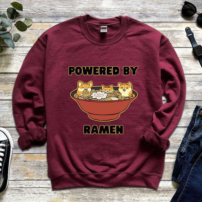 Cute Powered by Ramen Shiba Inu Ramen Bowl Sweatshirt |Adorable Shiba Inu Ramen Bowl Japanese Streetwear Anime Apparel Cartoon