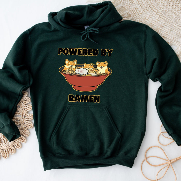 Cute Powered by Ramen Shiba Inu Ramen Bowl Hoodie |Adorable Shiba Inu Ramen Bowl Japanese Streetwear Anime Apparel Cartoon