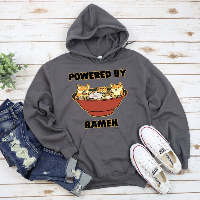 Cute Powered by Ramen Shiba Inu Ramen Bowl Hoodie |Adorable Shiba Inu Ramen Bowl Japanese Streetwear Anime Apparel Cartoon