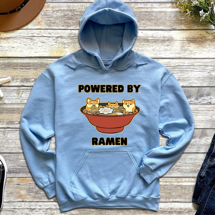 Cute Powered by Ramen Shiba Inu Ramen Bowl Hoodie |Adorable Shiba Inu Ramen Bowl Japanese Streetwear Anime Apparel Cartoon