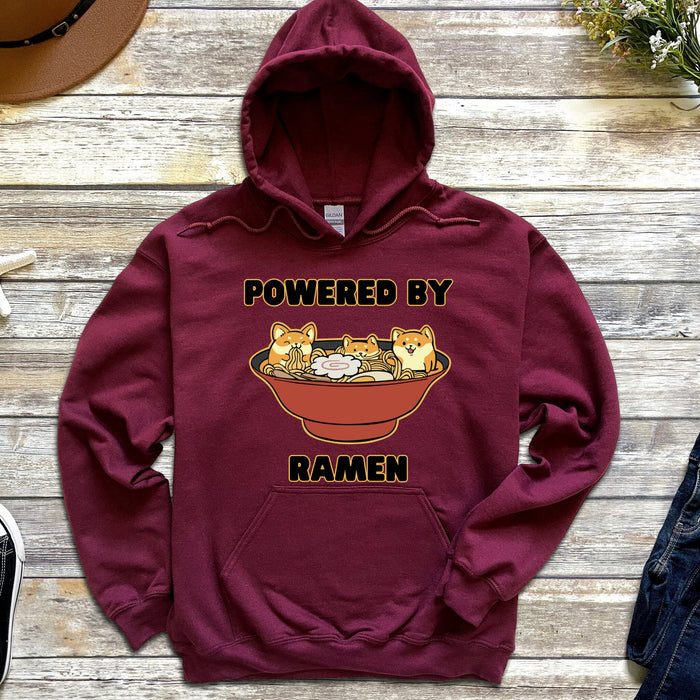 Cute Powered by Ramen Shiba Inu Ramen Bowl Hoodie |Adorable Shiba Inu Ramen Bowl Japanese Streetwear Anime Apparel Cartoon