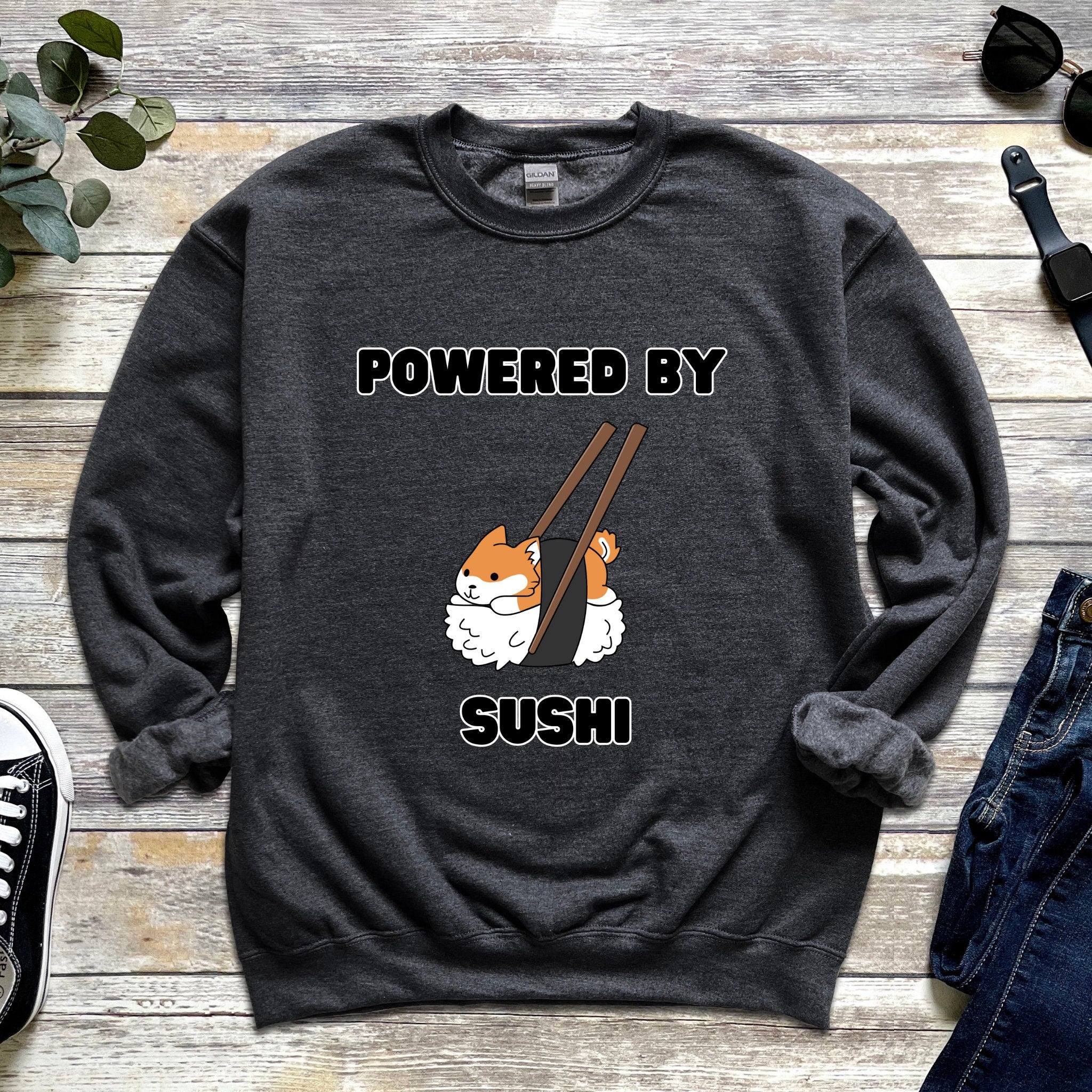 Powered by Sushi Shiba Inu Sweatshirt