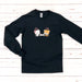 a black sweatshirt with two cats and a dog on it
