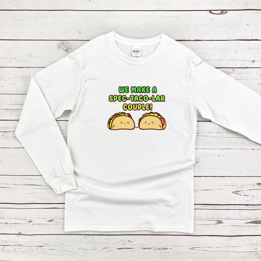 a white long sleeve shirt with two tacos on it