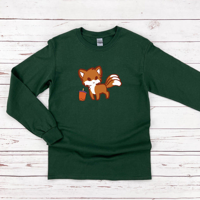 a green shirt with a fox on it