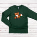 a green shirt with a fox on it