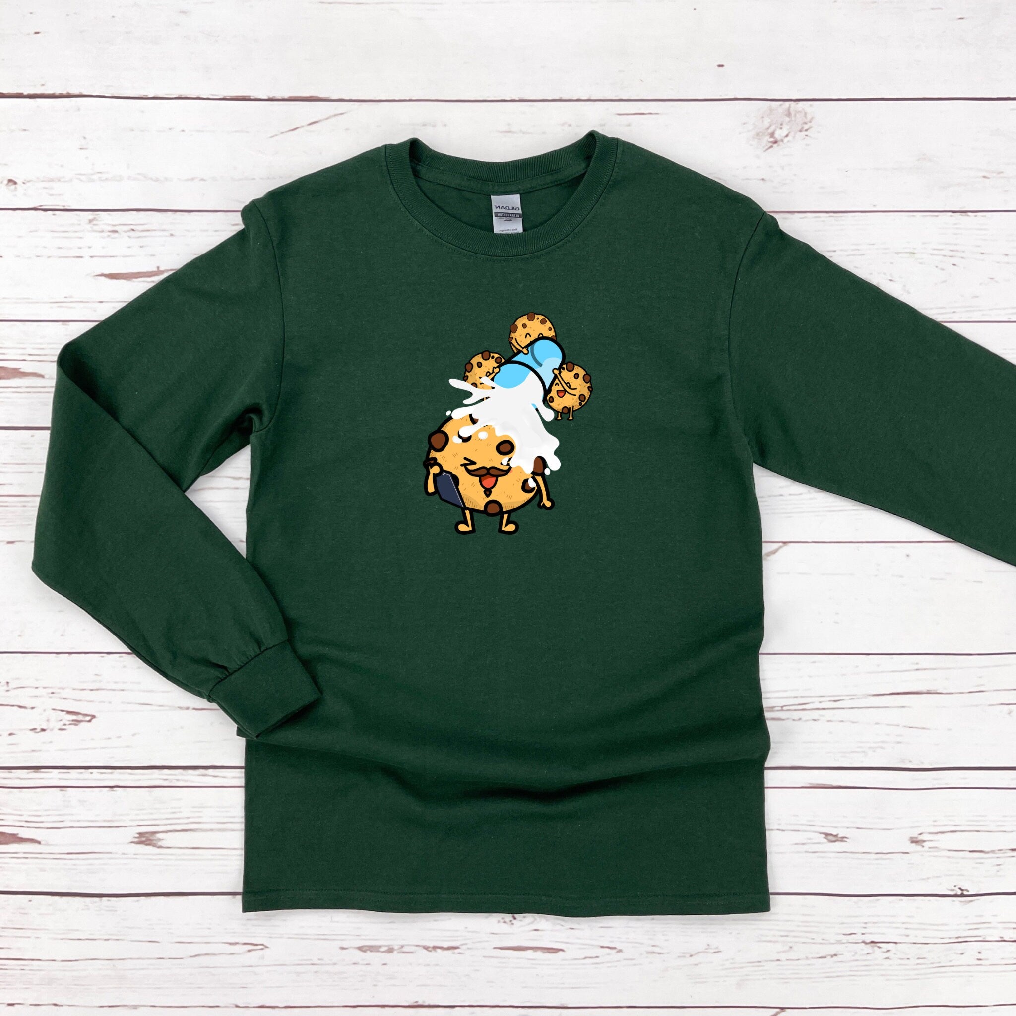 a green shirt with an image of a dog on it
