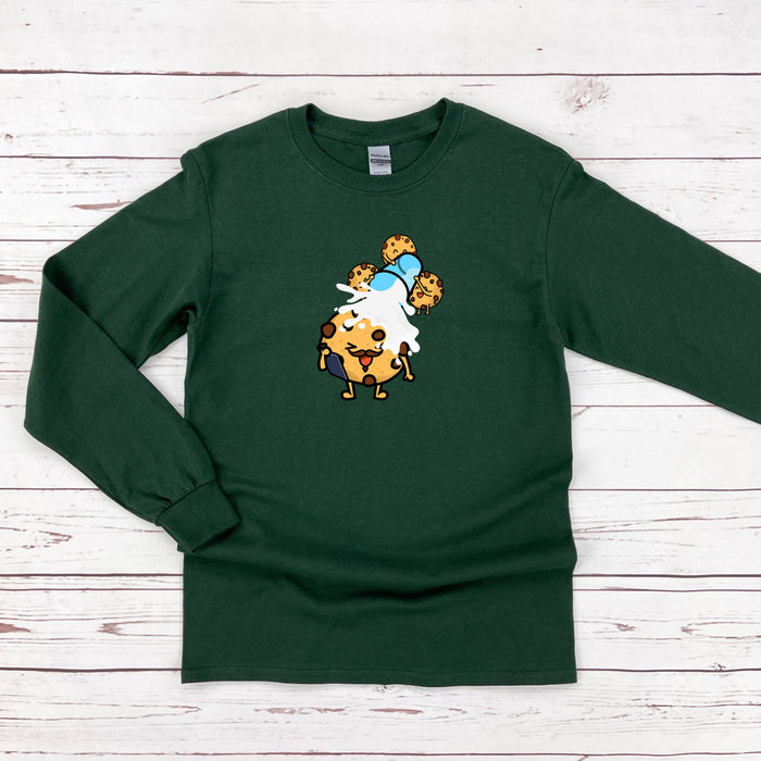 a green shirt with an image of a dog on it