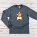 a grey long sleeve shirt with a corgi on it