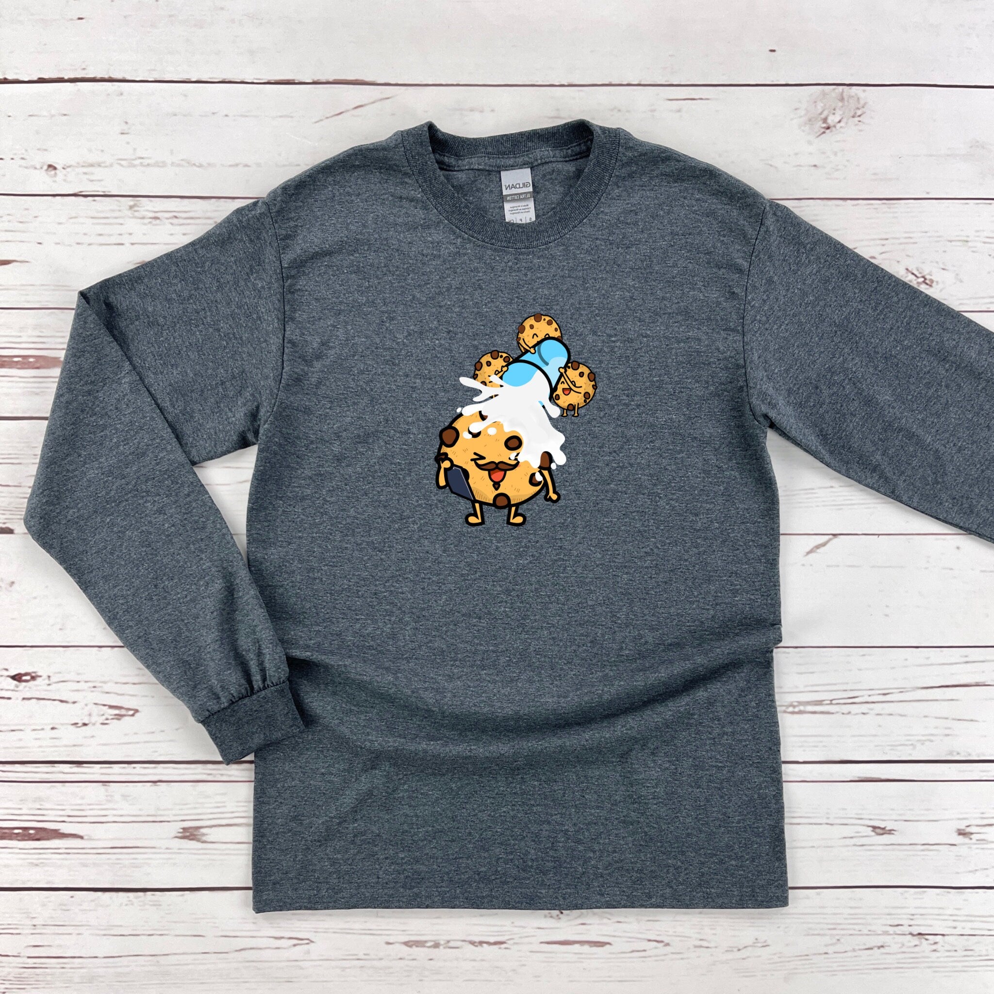 a gray shirt with a cartoon character on it