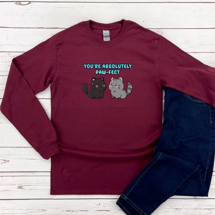 a red shirt with a black cat and a white cat on it