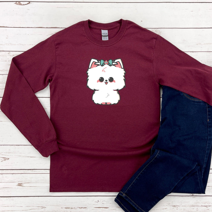 a red shirt with a white dog on it