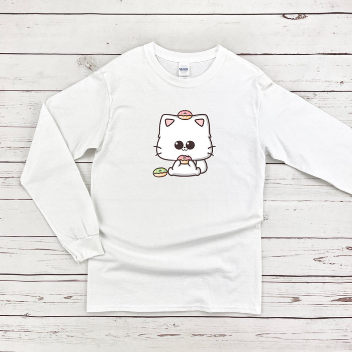 a white shirt with a cat on it