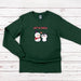 a green long sleeved shirt with two snowmen on it