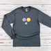 a gray long sleeve shirt with an image of the earth and sun on it