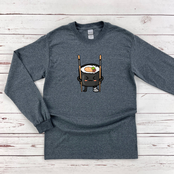a long sleeved shirt with a sushi on it