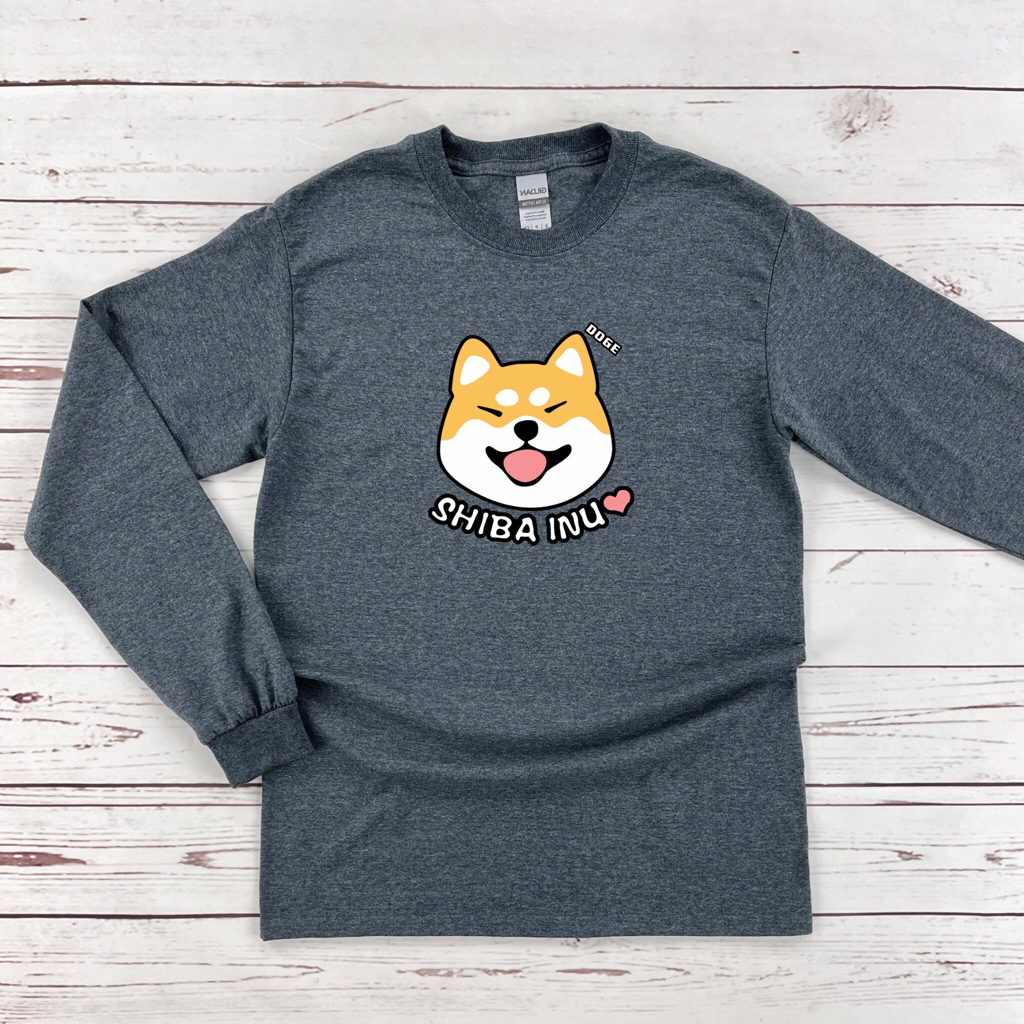 a gray shirt with a dog on it