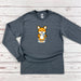 a gray long sleeve shirt with a picture of a fox on it