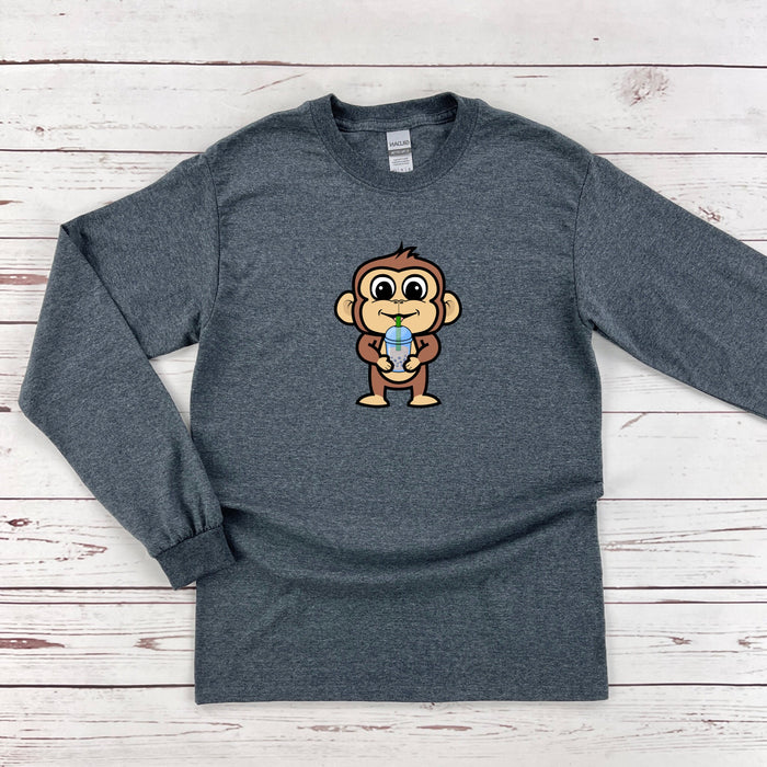 a gray shirt with a monkey on it