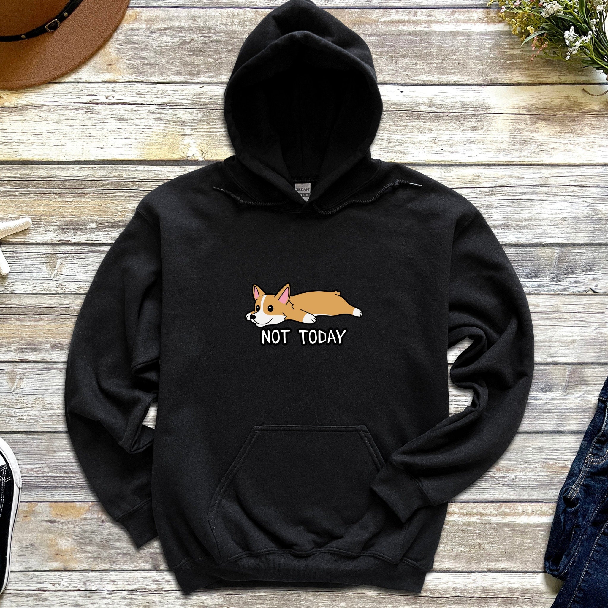 Not Today Tired Corgi Hoodie