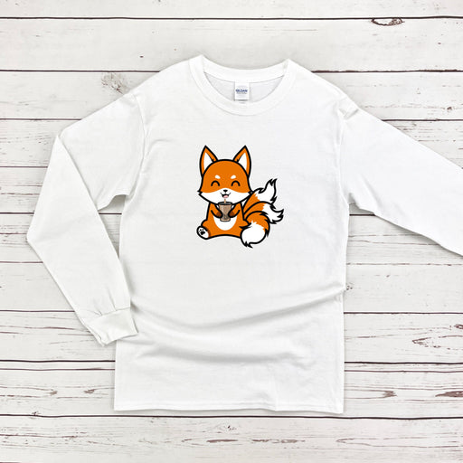 a white shirt with an orange fox on it